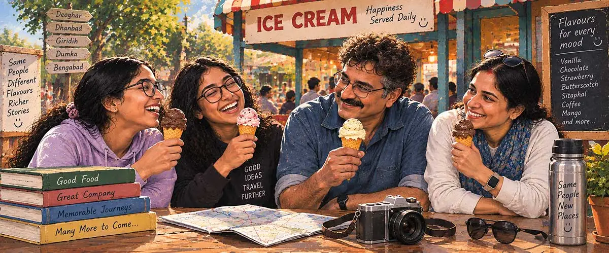 Father and mother having ice cream with their daughters