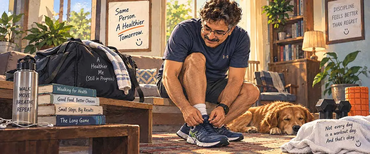 Man tyring shoe laces to go for a walk